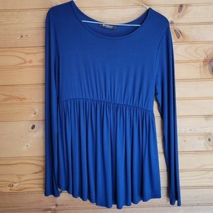 BomBom Navy Blue Long-Sleeved Womens Blouse, Size Medium